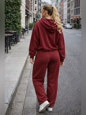 2pc Cozy Burgundy Hoodie & Jogger Set- Red
